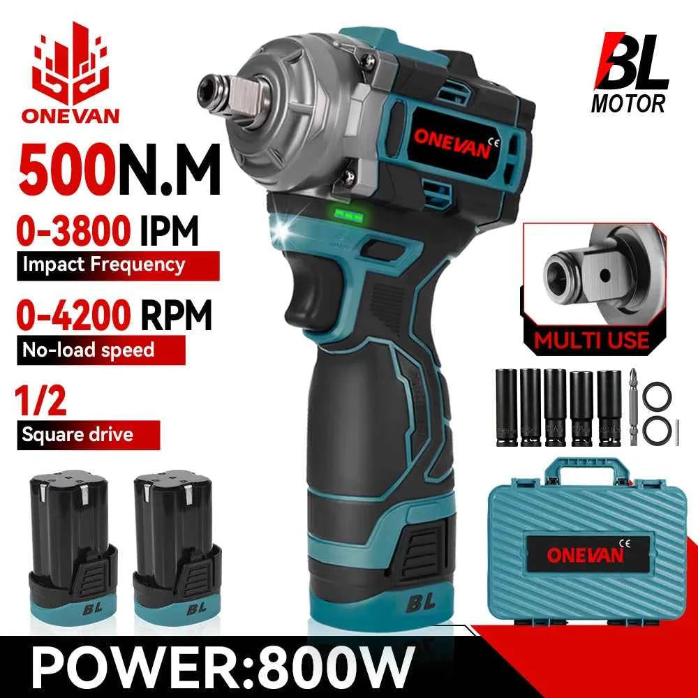 ONEVAN 500N.M Brushless Electric Impact Wrench 3in1 Cordless 1/2inch Wrench Screwdriver Drill Lithium-Ion Battery Power Tool