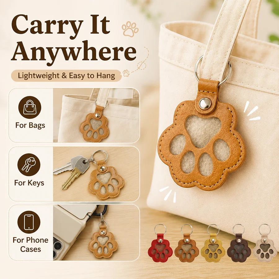 Pet Paw Fur Keepsake Keychain, Cute Fillable Cat Dog Hair Collection Pendant for Bags Keys, Snap Button Gift, 5.5cm with Ring