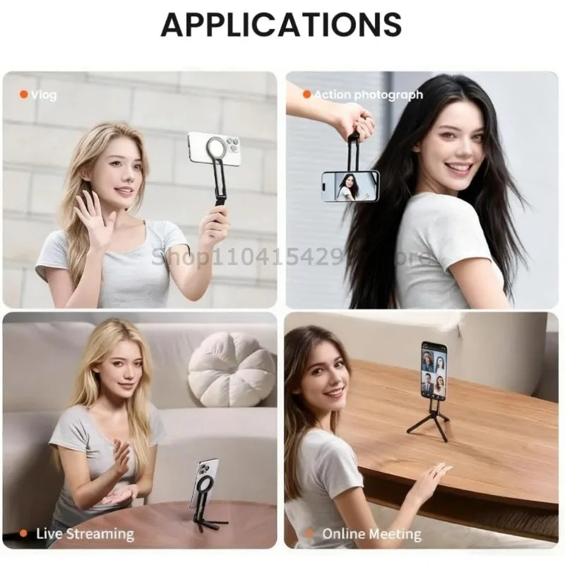 Foldable Phone Tripod Carabiner-Mounted for IPhone 17 16 15 Portable Dual-sided Magnetic Tripod Desk Mount Phone Handle Holder