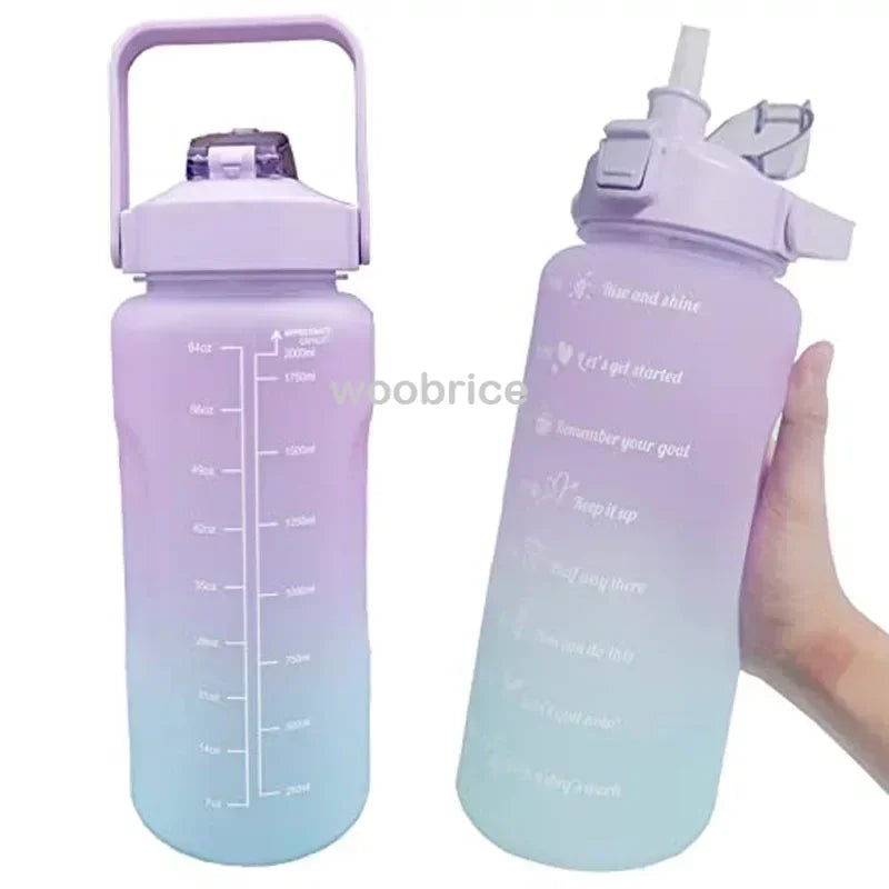 2 Liter Large Capacity Sports Water Bottle Leak Proof Colorful Plastic Cup Drinking Outdoor Travel Portable Gym Fitness Jugs