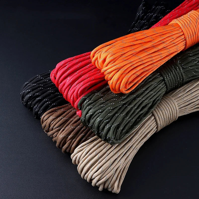 Reflective Paracord 550 Military 7 Strand Rope Tactical Parachute Cord Camping Tent Rope Warning Line Lanyard DIY Bracelet
