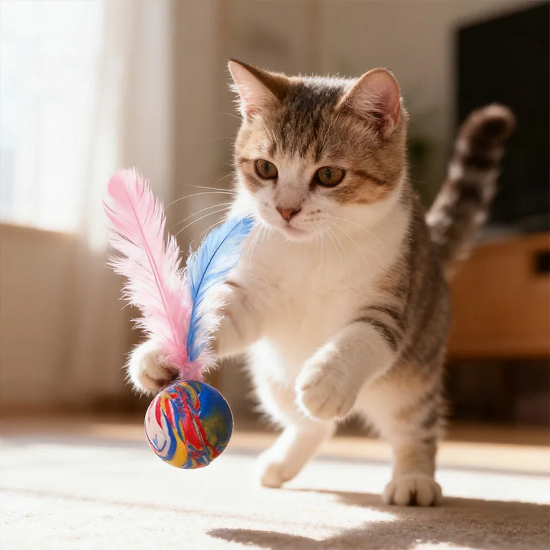 2pcs/set Cat Bouncy Balls Toy Interactive Pet Toy for Cats Kitten Funny Chasing Game Cat Feather Toys Cat Accessories