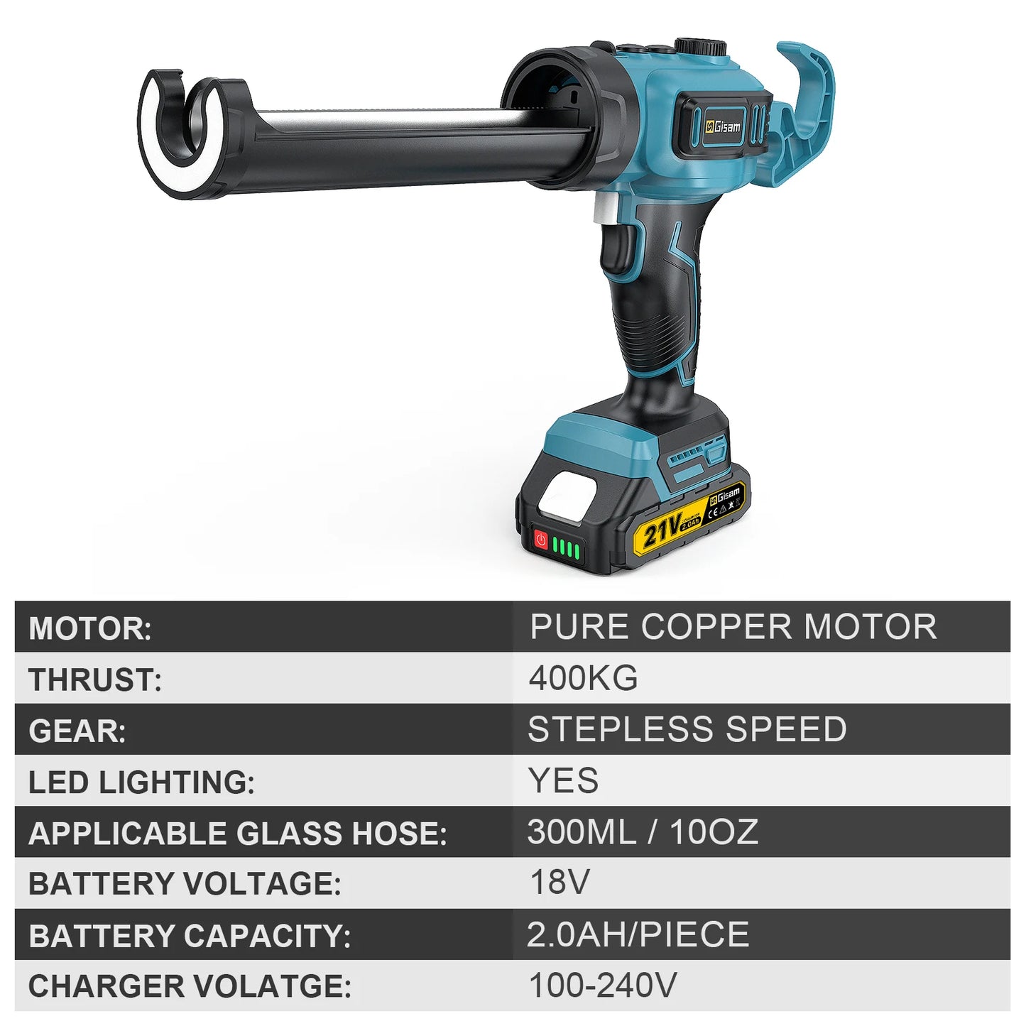 Gisam 400KG Electric Caulking Glue Gun Cordless Adhesive Glass Glue Gun Caulking Sealant Filling Sealing Home DIY Power Tool For Makita 18V Battery Pin