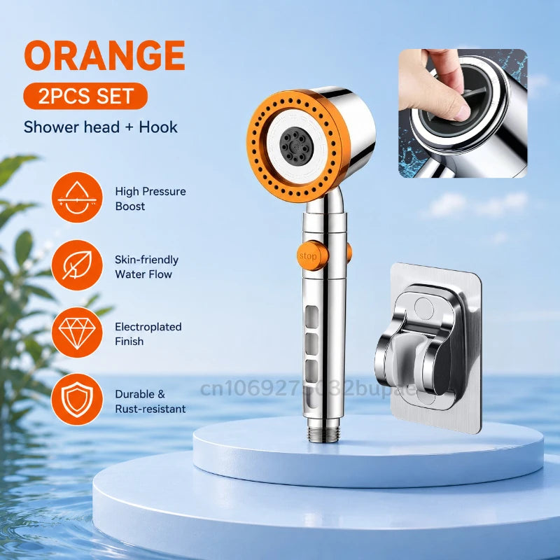 High Pressure Shower Head with Filter 3 Spray Modes Adjustable Large Flow One-Click Stop Water Saving Showerhead for Bathroom