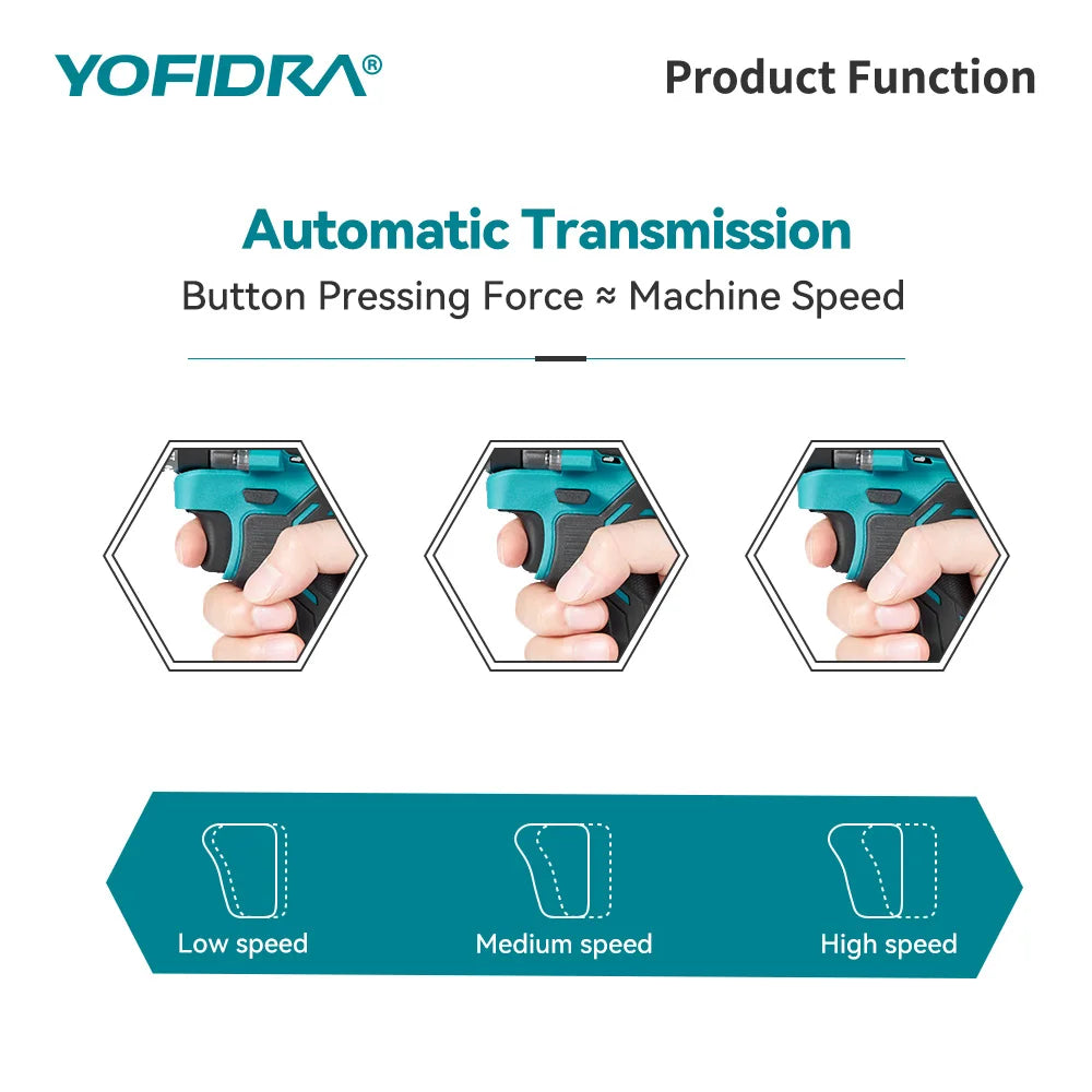 YOFIDRA 700N.M Borstelloze elektrische klopboormachine Accuschroevendraaier voor metaalplaten, grond en houtbewerking Elektrisch gereedschap geschikt voor Makita-accu's