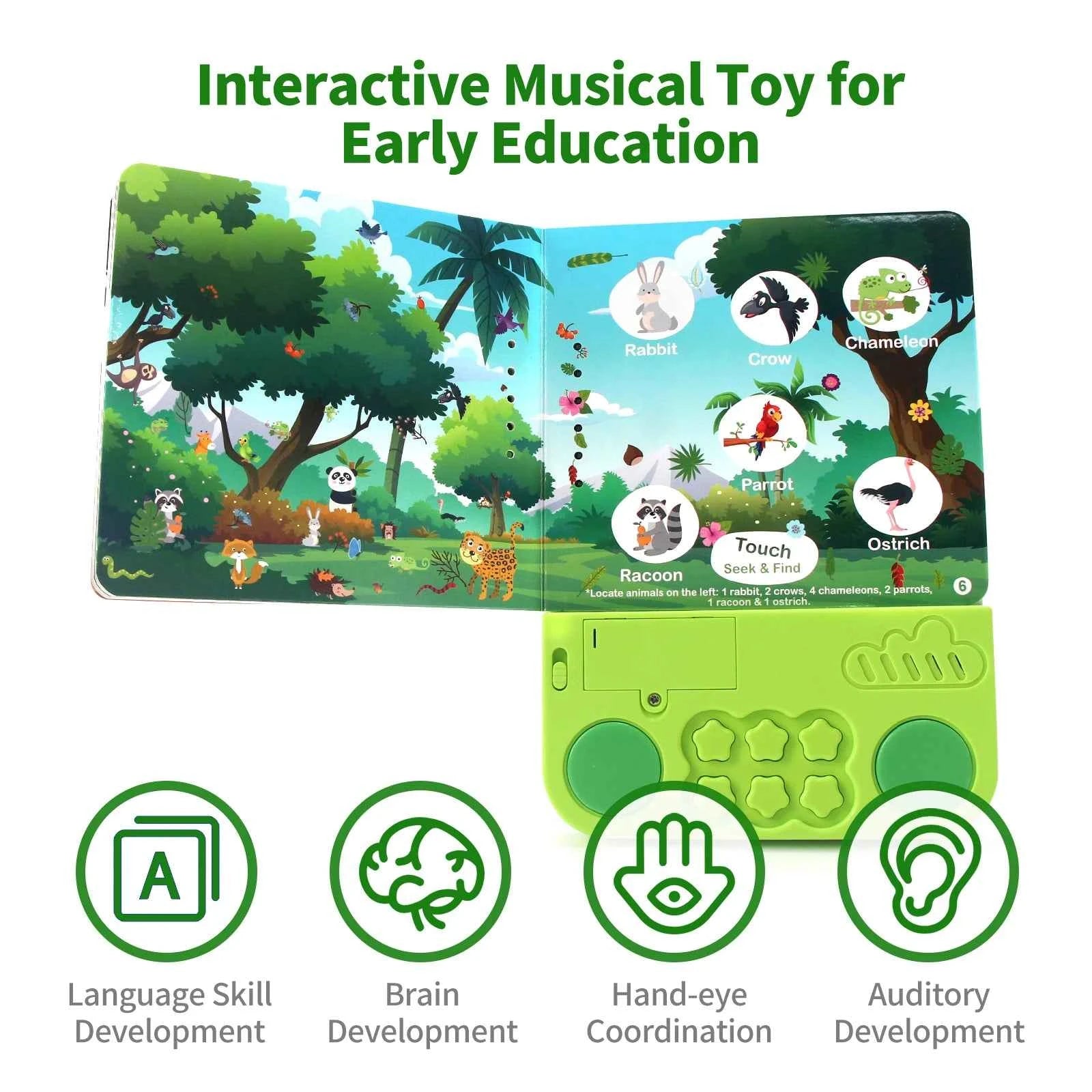 Kids Interactive Audio Books with Melody & Lights - Educational Pre-school Toys with Drum Sounds and Animal Themes