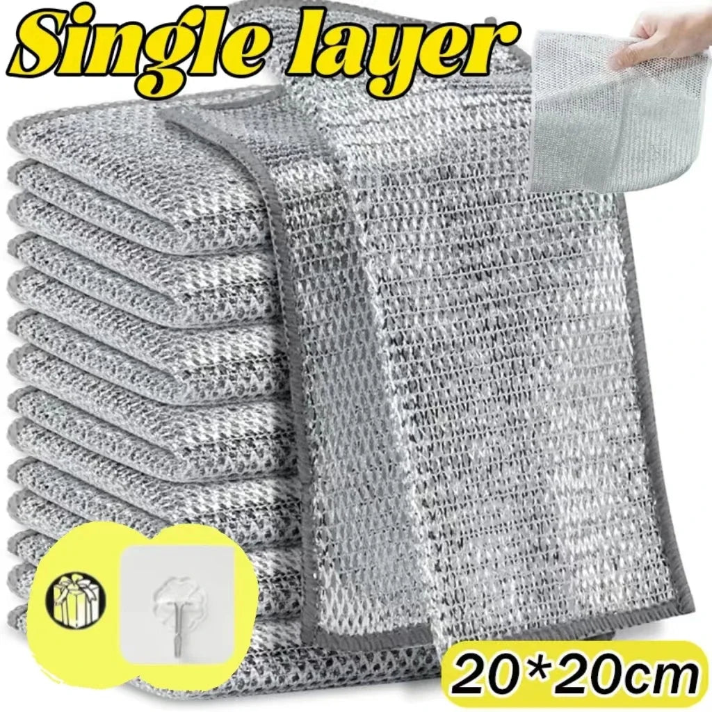 1-100pcs Magic Rag Silver Wire Cleaning Kitchen Cloth Thickened Microfiber Face Wash Towel Built-in Steel Wiping Rag