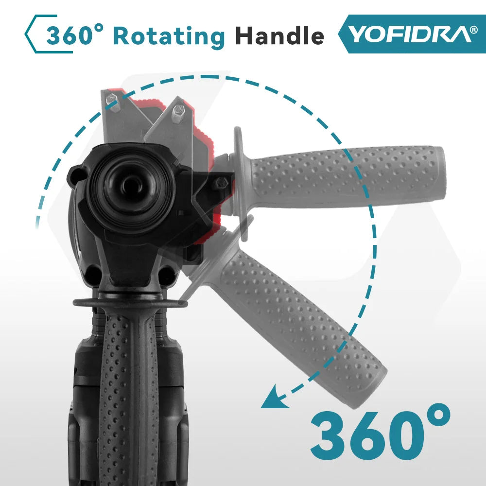 YOFIDRA 1680W Brushless Electric Hammer Cordless Multi-function Drilling Impact Drill Rotary Power Tool For 21V  18V Battery