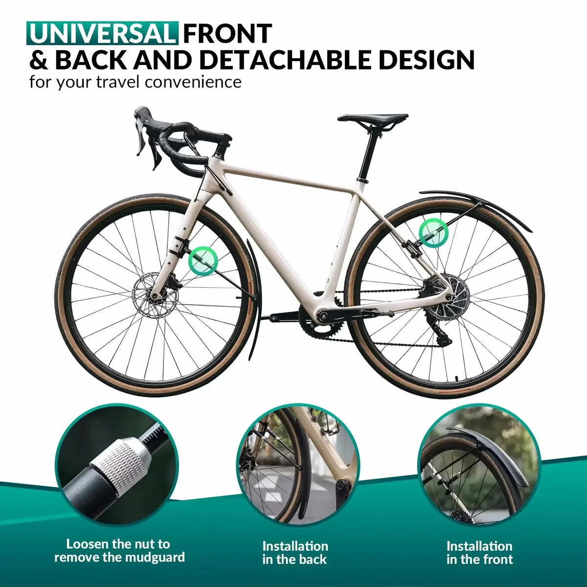 Universal Road Cycling Bicycle Mudguard Easy Install PP Fender - Front & Rear Protector Accessory for Bicycles