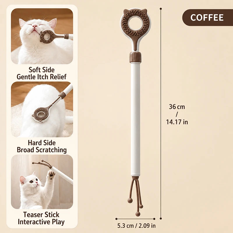 3 in 1 Telescopic Cat Tease Toy Double Sided Cat Massage Stick Interactive Cat Teaser Wand Pet Itch Relief Toy for Indoor Cats