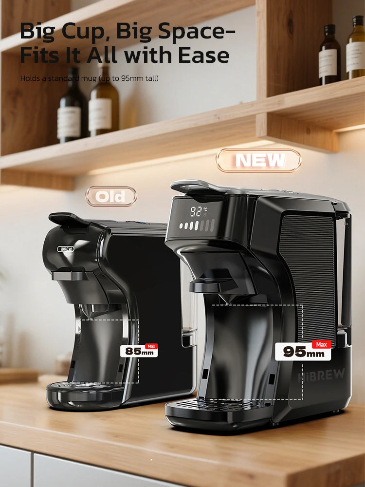 HiBREW H1C 5-in-1 Multicapsule-koffiemachine, 20 bar, PID-thermostaat, warme en koude extractie, volume en temperatuur in 7 stappen instelbaar, geschikt voor Nes en DG