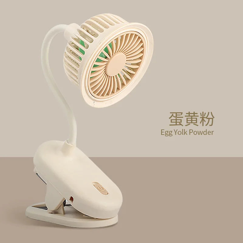 Lenovo USB oplaadbare clip-on kleine ventilator, 360° verstelbare mini-ventilator op batterijen, krachtige wind, flexibele nek, stille desktopventilator
