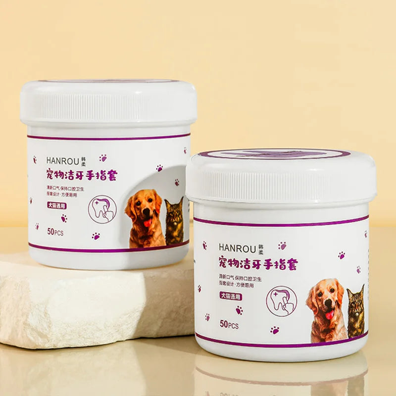 Pet Teeth Cleaning Finger Wipes for cat dog Ear Eyes Wipes Pads Tear Stain Food-Grade Effective Finger Toothbrush Pet Supplies