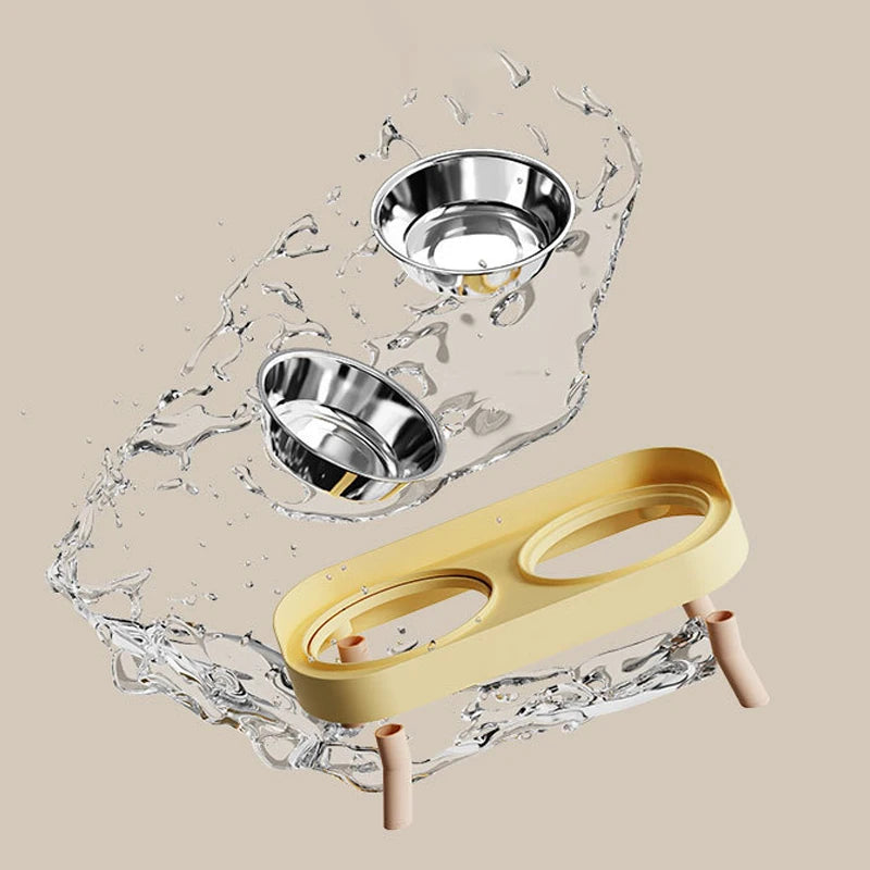 Double Pet Food Water Bowls Non-Slip Cat Bowl Stainless Steel Raised Cat Food Bowls with Stand Anti-splash Dog Bowl Pet Supplies