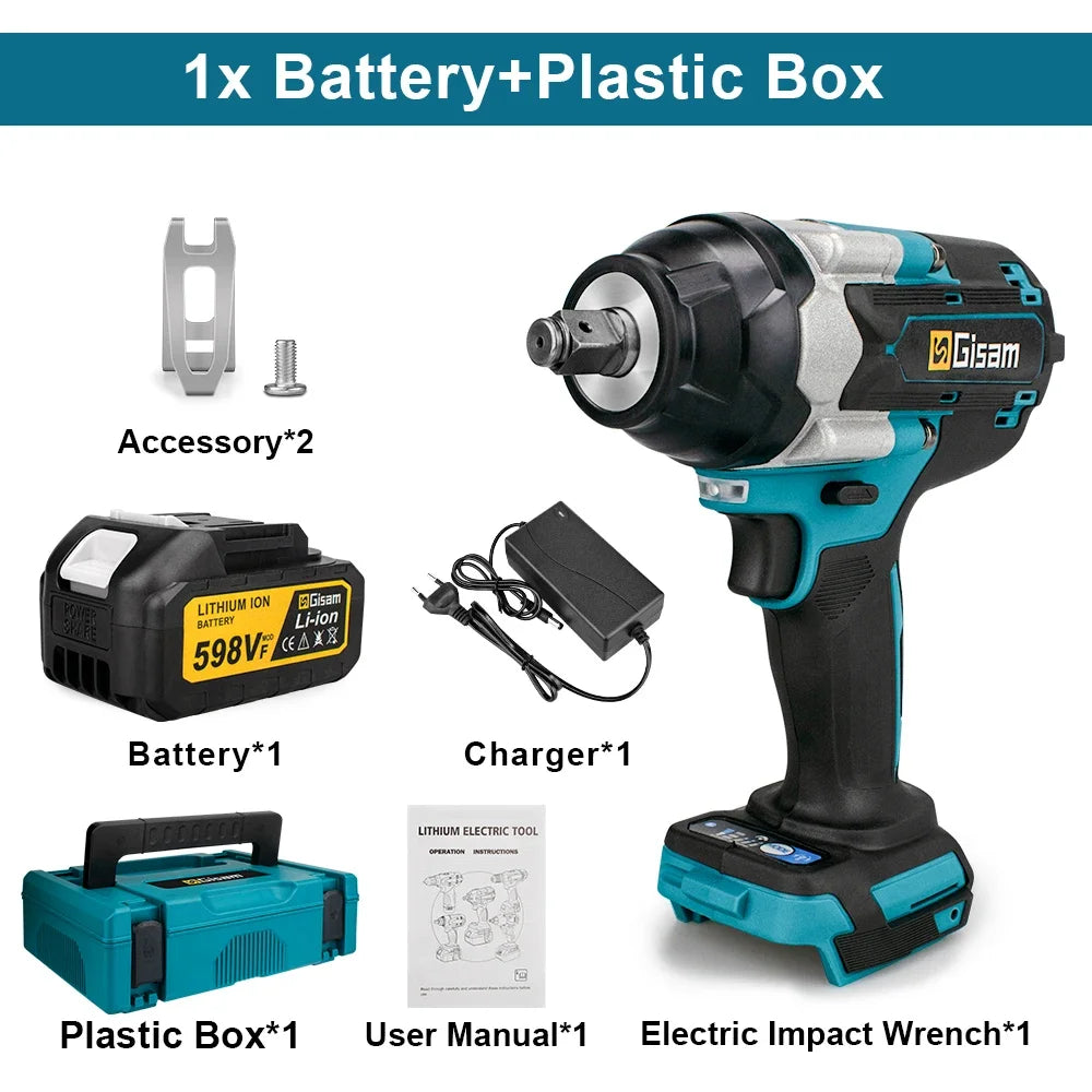 Gisam 1800N.M Brushless Electric Impact Wrench 1/2 Inch Cordless Wrench Screwdriver Power Tool For Makita 18V Battery Pin