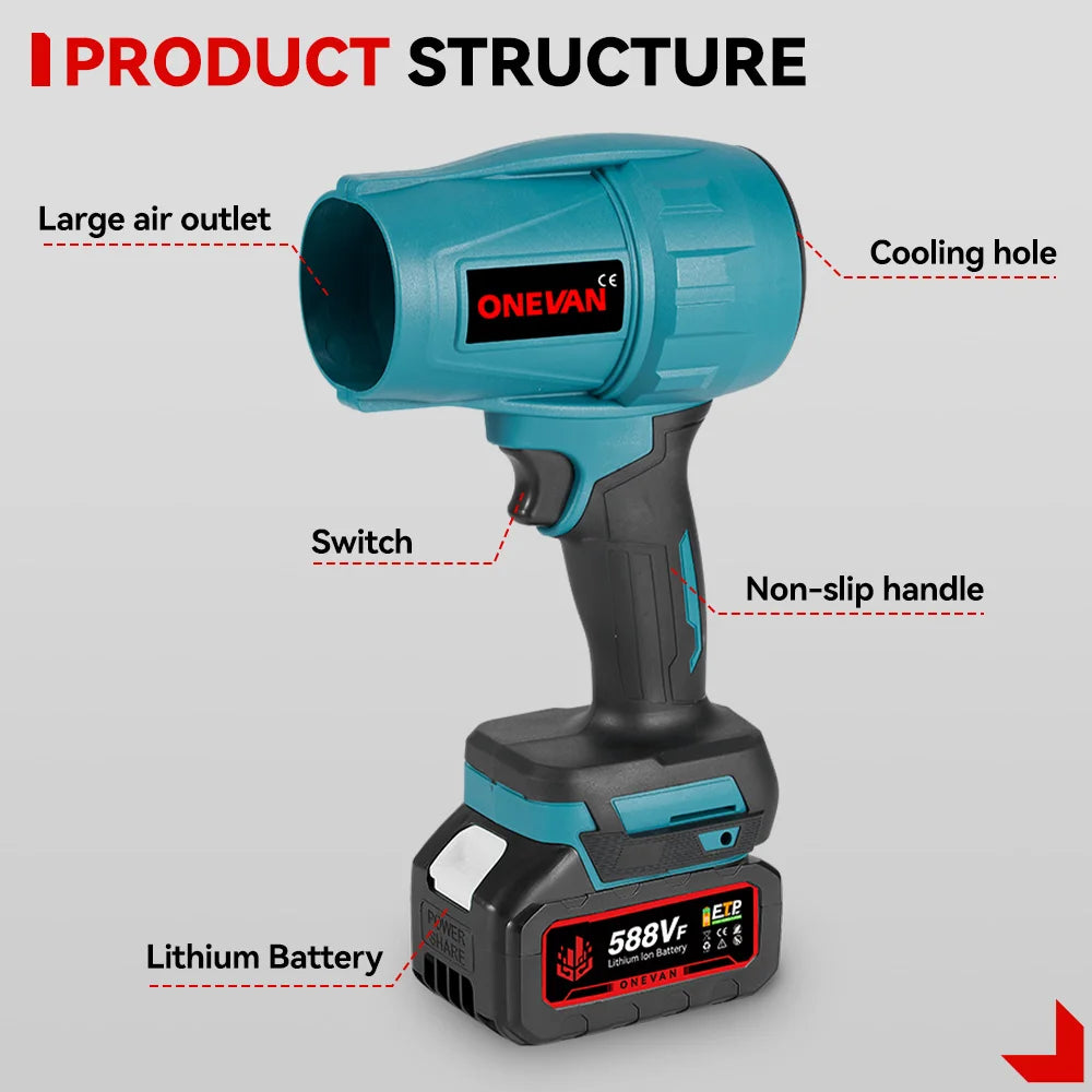 2000W Borstelloze Elektrische Turboblower 200M/S Luchtblazer Krachtige Autodroger Handheld Stofblaasgereedschap voor Makita 18V Accu Pin
