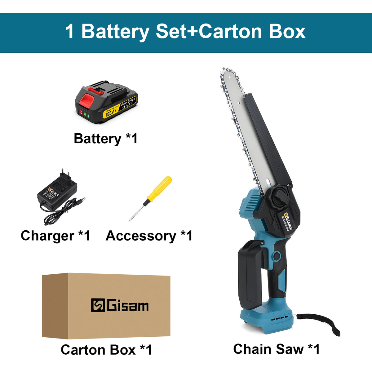Tronçonneuse d'élagage électrique sans balais Gisam de 8 pouces, outil de scie électrique pour le travail du bois rechargeable, compatible avec les batteries Makita 18 V