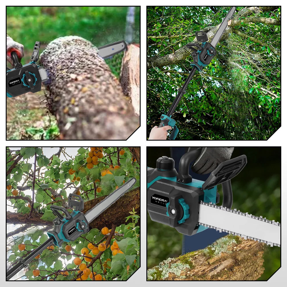 YOFIDRA 7000W 12Inch Brushless Chainsaw Stretchable Handheld Pruning Chain Saws Garden Wood Cutting Tools For Makita Battery Pin