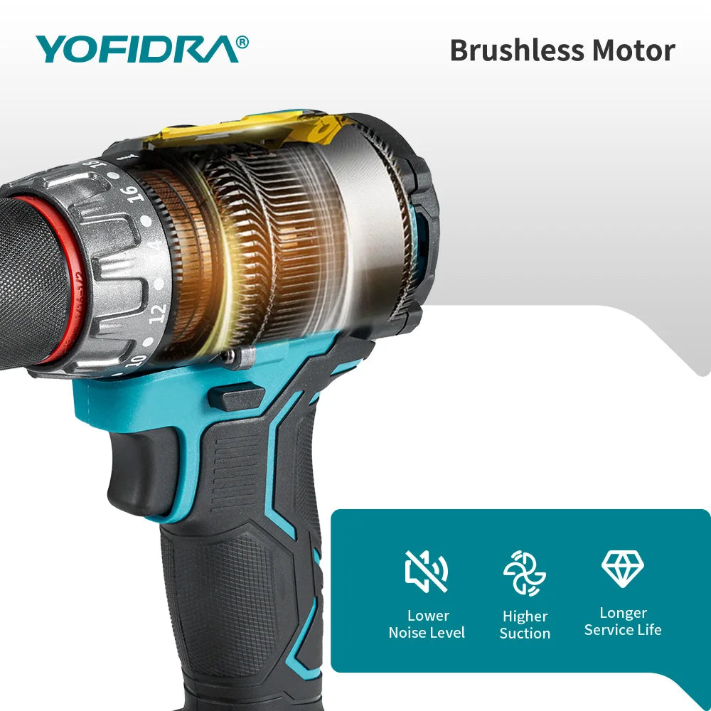 YOFIDRA 700N.M Borstelloze elektrische klopboormachine Accuschroevendraaier voor metaalplaten, grond en houtbewerking Elektrisch gereedschap geschikt voor Makita-accu's