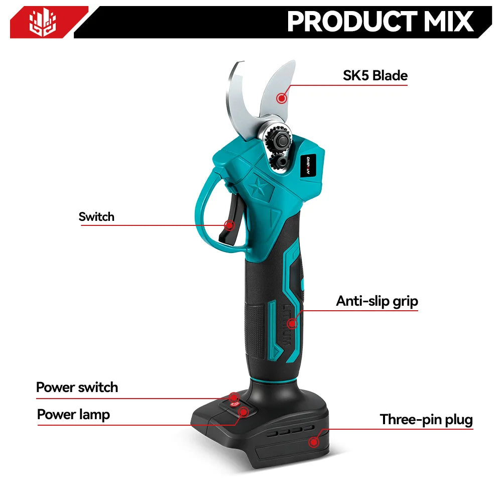 ONEVAN 30MM Brushless Electric Pruning Shear Cordless Fruit Tree Bonsai Electric Scissors Garden Tool For Makita 18V Battery Pin