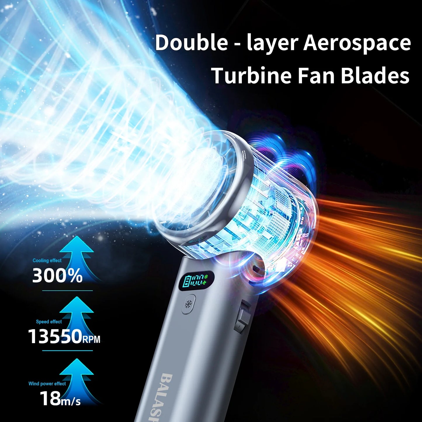 Portable Handheld Turbo Fan 100 Wind Speeds Adjustable Mini Personal Fan Battery Operated Fan Folding Handheld High-speed Outdoo