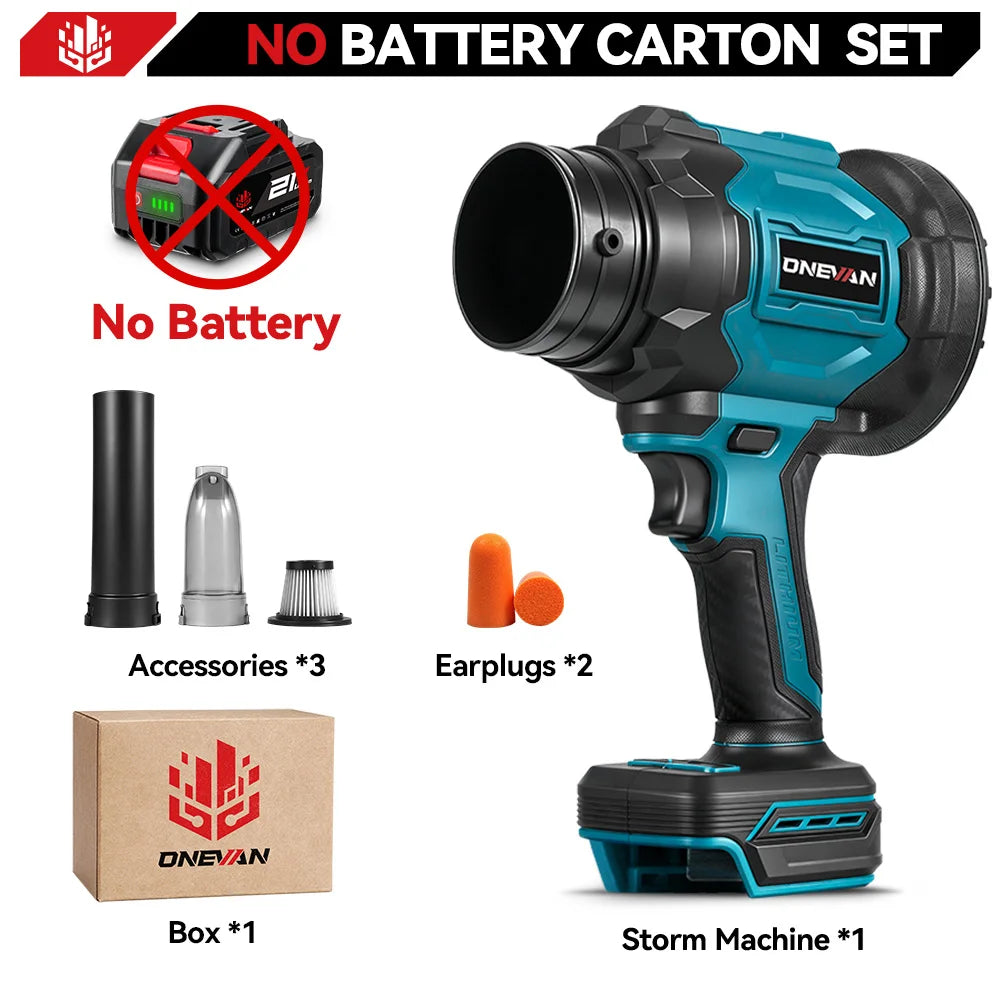 Souffleur turbo électrique sans balais ONEVAN 350 m/s 2 en 1, outil de soufflage pour feuilles, poussière et jardin, compatible avec batterie Makita 18 V
