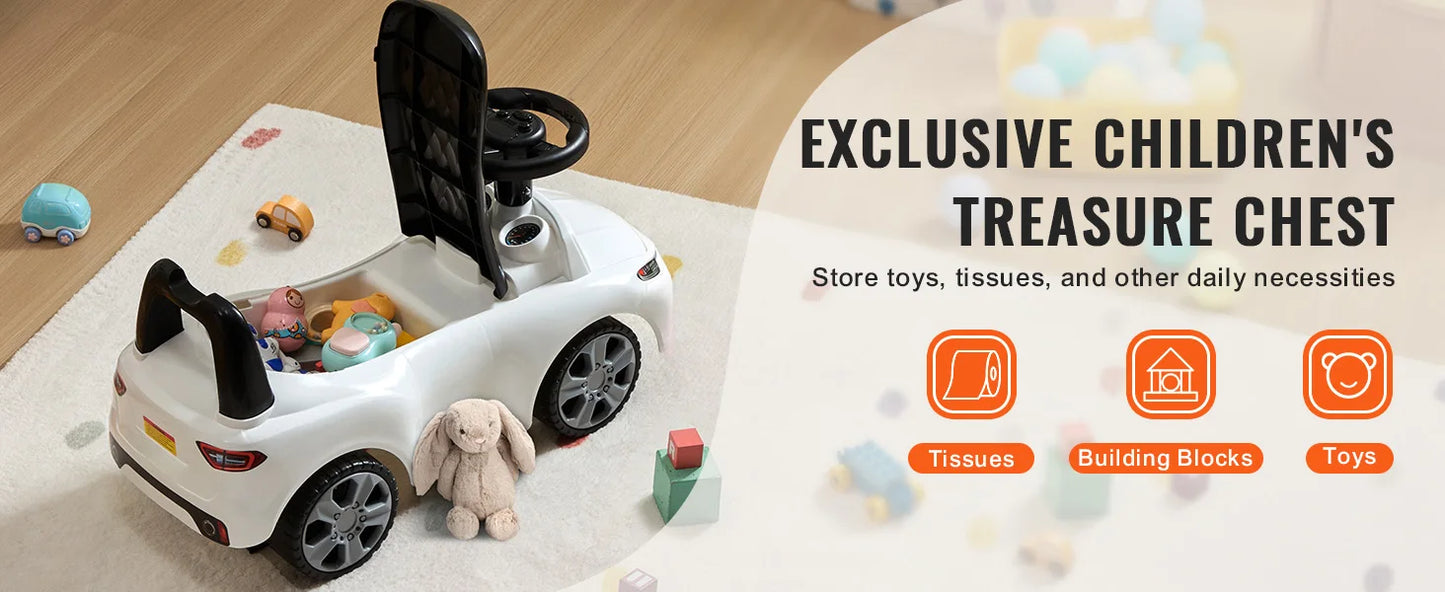 SucceBuy White/Pink Ride On Push Car Classic Sports Toy for Toddlers with Music Steering Wheel - Quality Shopping Centre