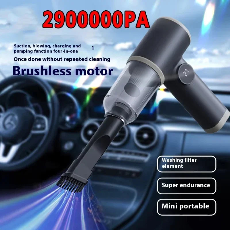 2990000pa Draadloze handstofzuiger voor in de auto, 4-in-1 zuigen, blazen, opladen en pompen, stofzuiger met twee snelheden 2026