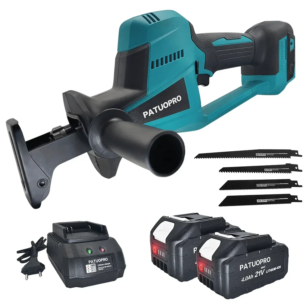 Borstelloze 22 mm draadloze oplaadbare reciprozaag met 4-delige zaagbladenset voor hout/metaal/pvc-snijder, geschikt voor Makita 18V-accu
