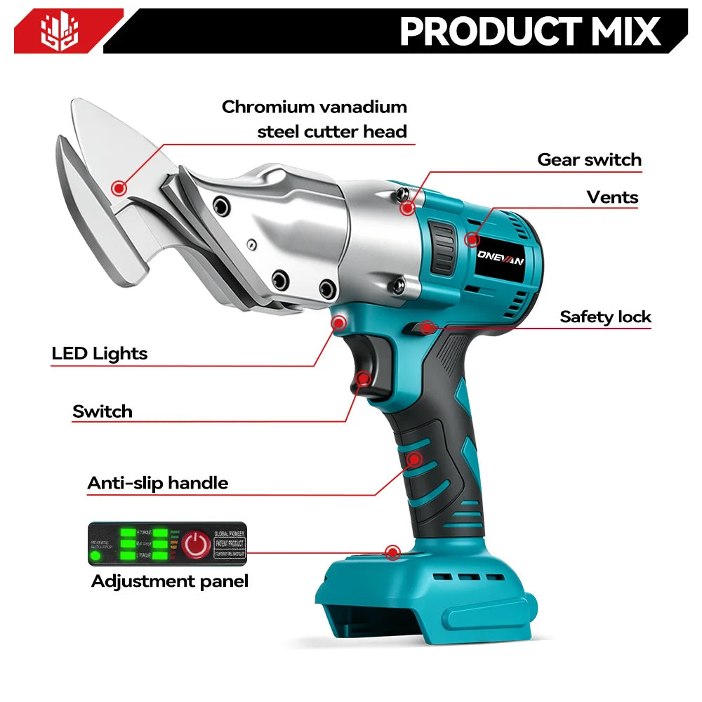 ONEVAN 880NM Brushless Electric Iron Scissors Sheet Metal Cutting Cutter Industrial Shear Power Tool For Makita 18V Battery pin