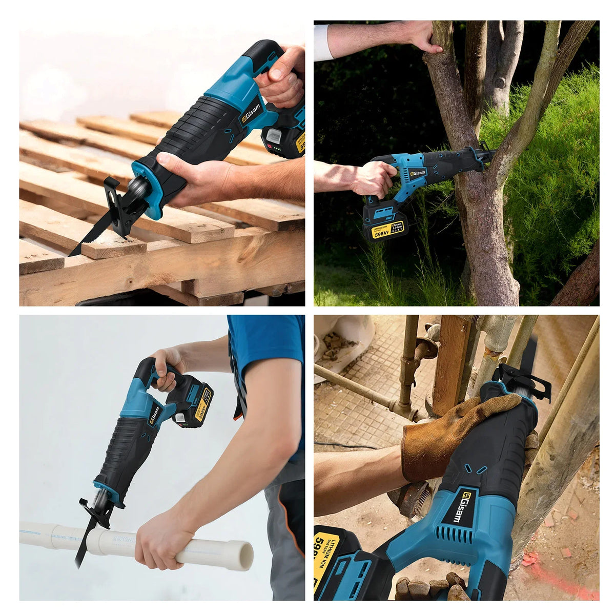 Gisam 10000SPM Elektrische Reciprozaag multifunctionele accuzaag voor het zagen van metaal, hout en buizen, geschikt voor Makita 18V-accu