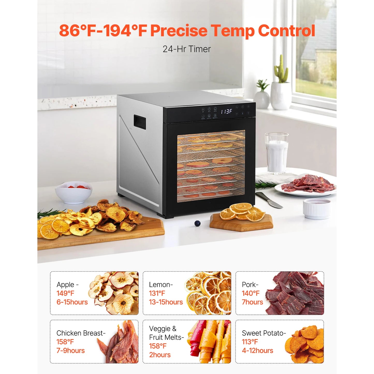 SucceBuy 10 12 Trays Food Dehydrator Machine Electric Food Dryer w/ Adjustable Temperature & 24-Hour Timer for Jerky Meat Fruit