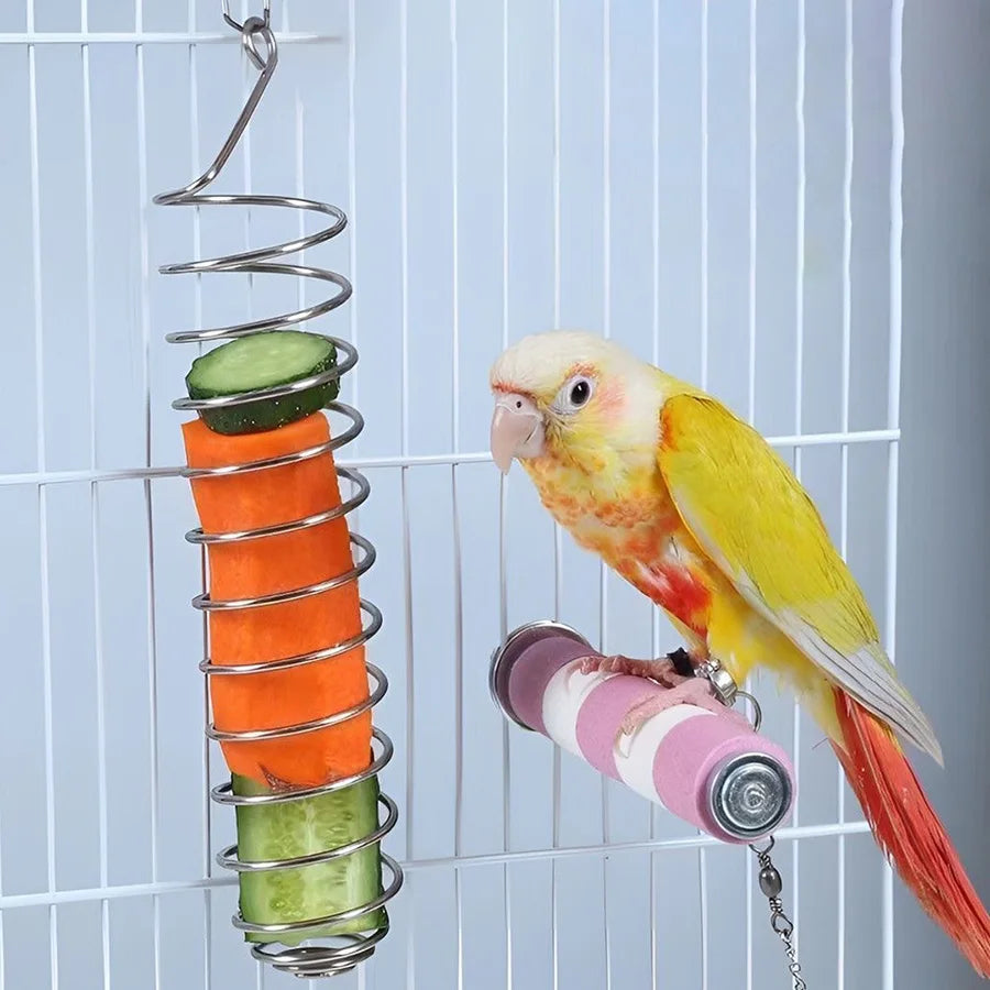 5/10 PCs Stainless Steel Bird Feeder Spiral Parrot Fruits Vegetable Basket Hanging Parrots Foraging Toys Bird Cage Accessories