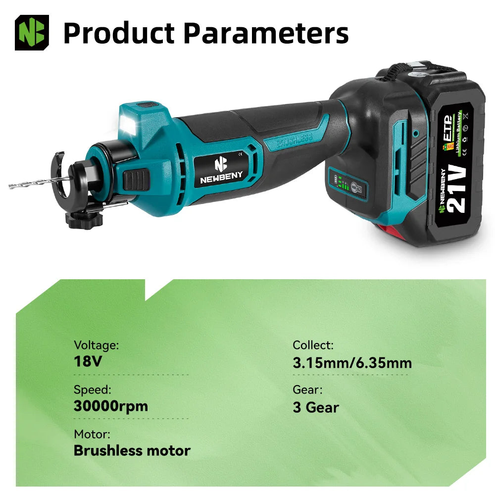 NEWBENY 3 Gear Brushless Electric Drywall Cut-Out Tool Wood Drywall Sheetrock Rotary Saw Power Tool For Makita 18-21VBattery Pin