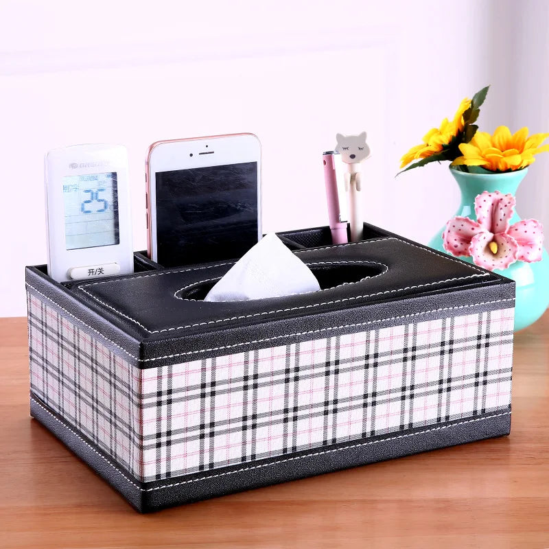 Multifunctional Tissue Box with Stationery Remote Control Box, Decorative Tissue Pen Remote Organizer for Home/Office/Restaurant