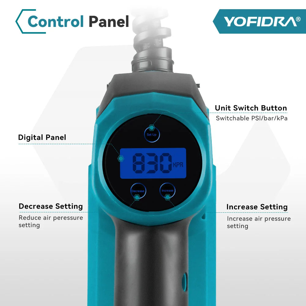 YOFIDRA Hogedruk Draadloze Compressor voor Autobanden met Digitaal Display, Geschikt voor Makita Accu