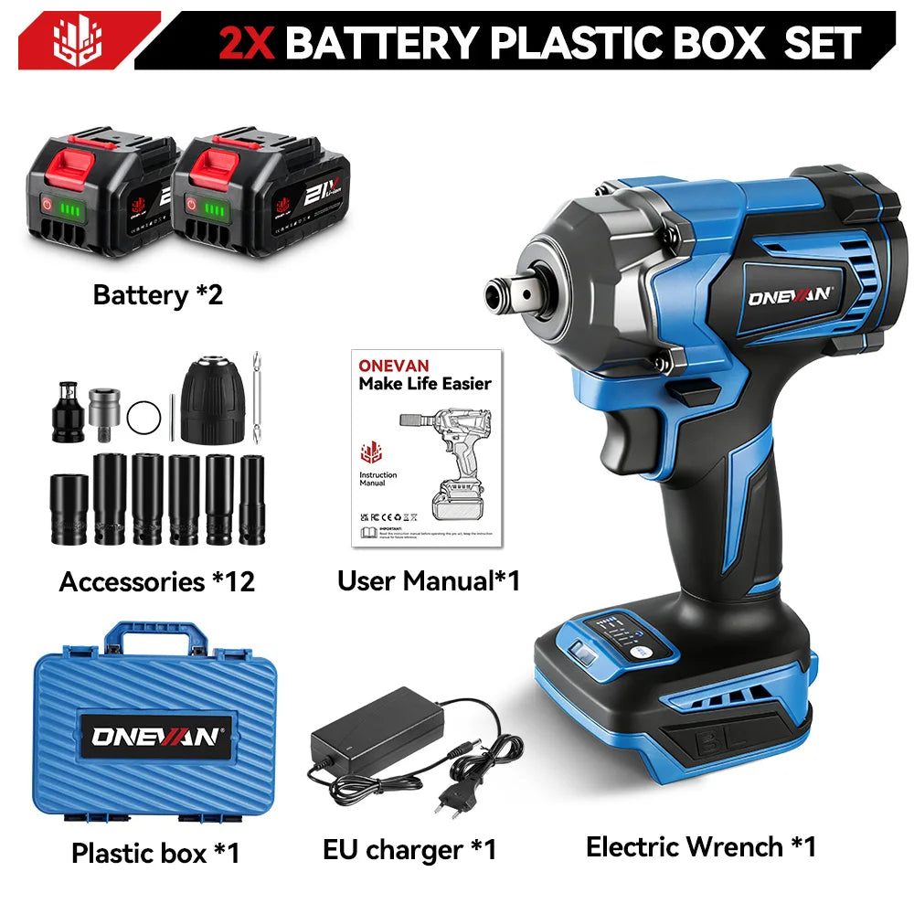ONEVAN 1200N.M Koppel Borstelloze Elektrische Slagsleutel 1/2 Inch Schroevendraaier Dopsleutel Elektrisch Gereedschap voor Makita 18V Accu Pin
