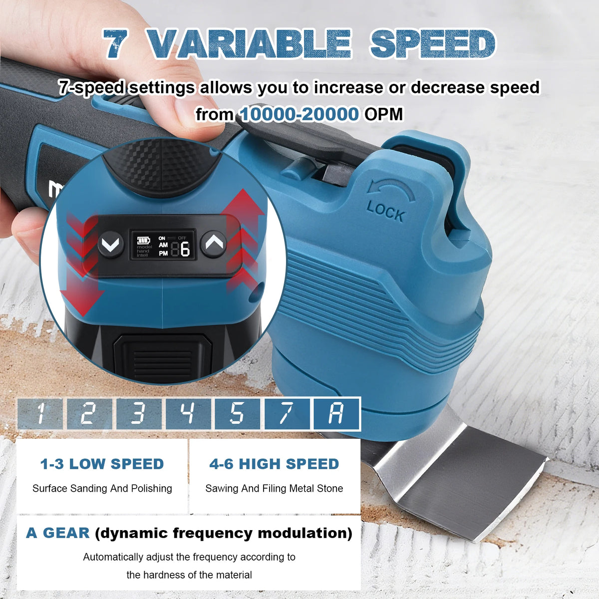 Gisam 20000OPM 7-traps borstelloze oscillerende multifunctionele tool elektrische zaag trimmer schraper voor Makita 18V accu