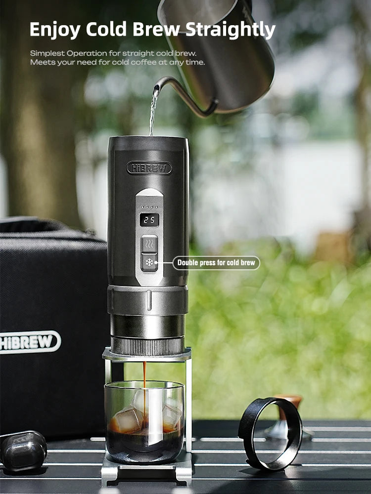 HiBREW H4C Machine à Café Expresso Portable Chauffage Sans Fil Batterie Amovible Extraction Sans Fond Café Moulu Barista