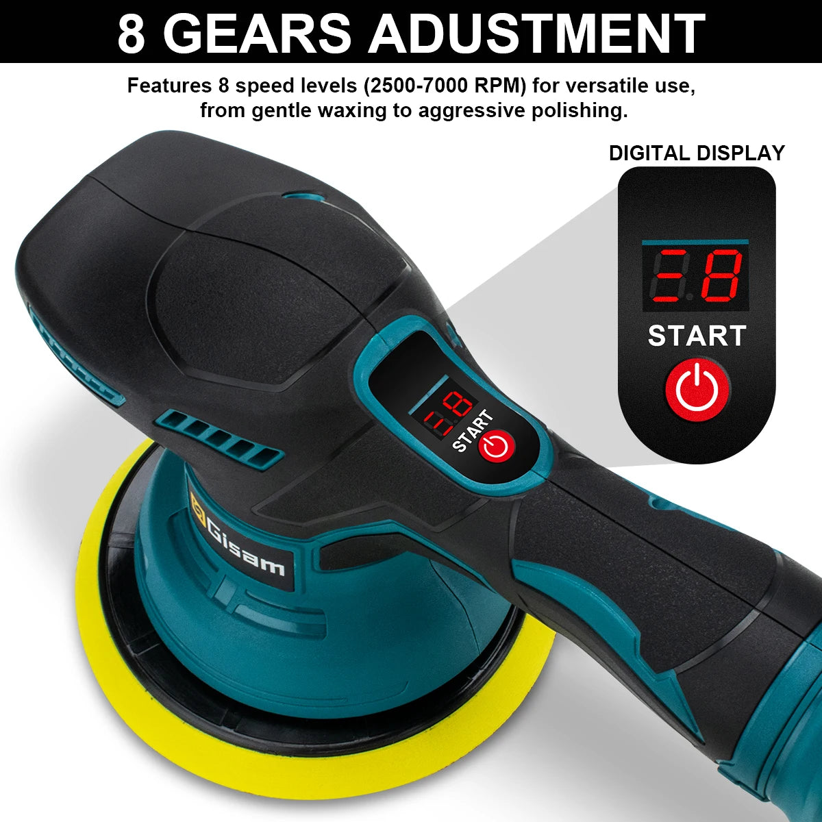Polisseuse de voiture sans fil Gisam, 8 vitesses réglables, outil électrique pour cirage, ponçage et lustrage, compatible avec batterie Makita 18V