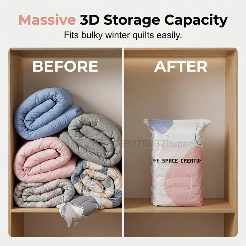 5 Pcs No-Pump Vacuum Storage Bags, Pump-Free Large Capacity Vacuum Storage Bags, Large Vacuum Compression Bags without a Pump fo