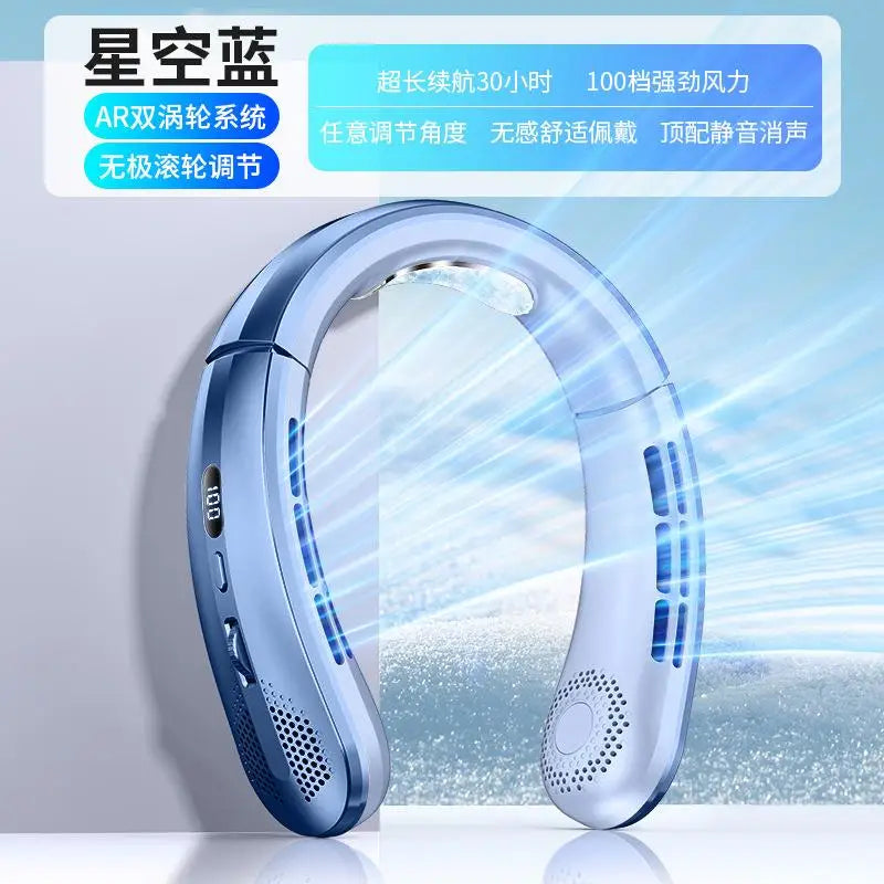 Lenovo 8000mAh Portable Hanging Neck Fan Bladeless Neckband Fan Digital Display Power Air Cooler USB Rechargeable Electric Fan