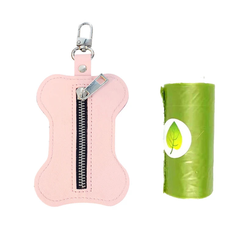 PU Portable Dog Poop Bag Holder Bone-shaped Pet Waste Bag Dispenser for Dogs Pet Trash Bags Dispenser with 1 Roll Poop Bag