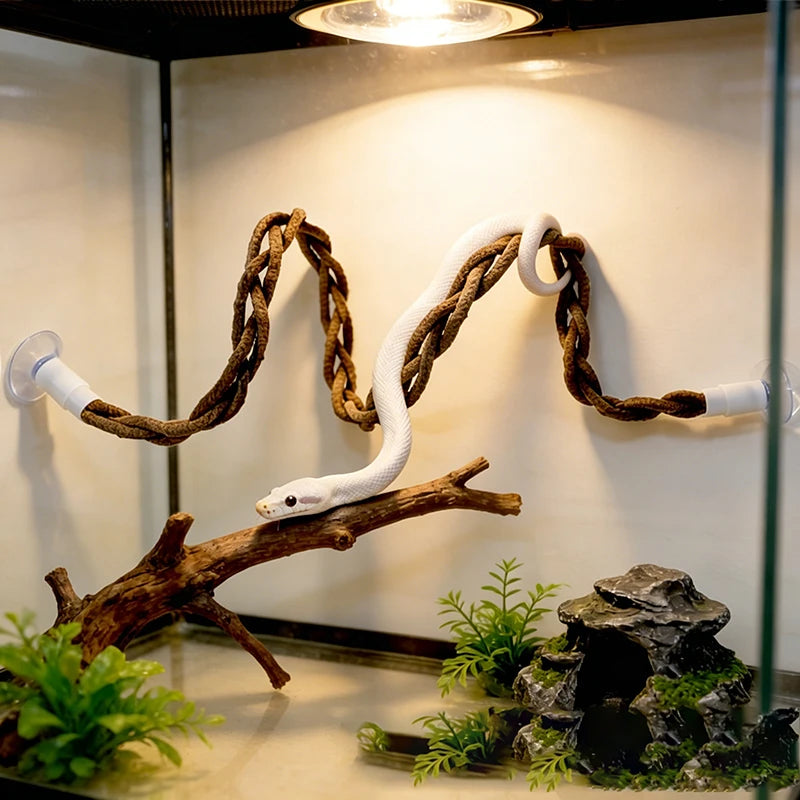 Hanging Snake Climbing Toy with Suction Cup Simulated Tree Vine Lizard Climbing Rope Reptile Habitat Bird Standing Toy