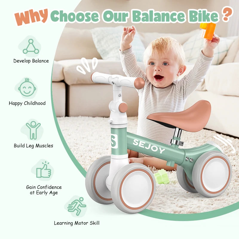 Sejoy Baby Balance Bike for Toddlers, Adjustable 4-Wheel Bicycle for Outdoor Fun (10-36 Months) - Quality Shopping Centre