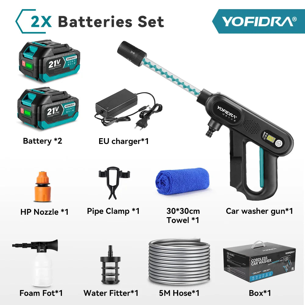 YOFIDRA 5IN1 220Bar Brushless Electric High Pressure Car Washer Gun Water Spray Gun Washing Power Tools For Makita Battery Pin