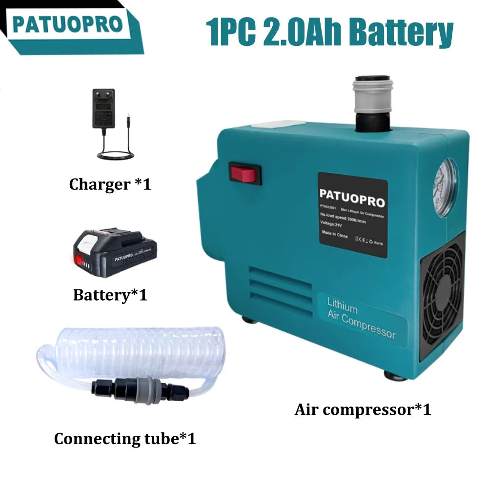 PATUOPRO Draagbare Elektrische Luchtcompressorpomp Hoge Druk Met Manometer Voor Houtbewerkingsspijkerpistool Voor Makita 18V Accu