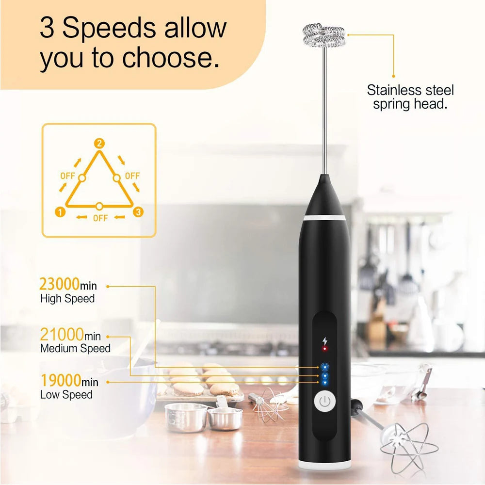 USB Electrical Milk Frothers Electric Handheld Blender with Mini Coffee Maker Whisk Mixer for Coffee Cappuccino Cream Foamer