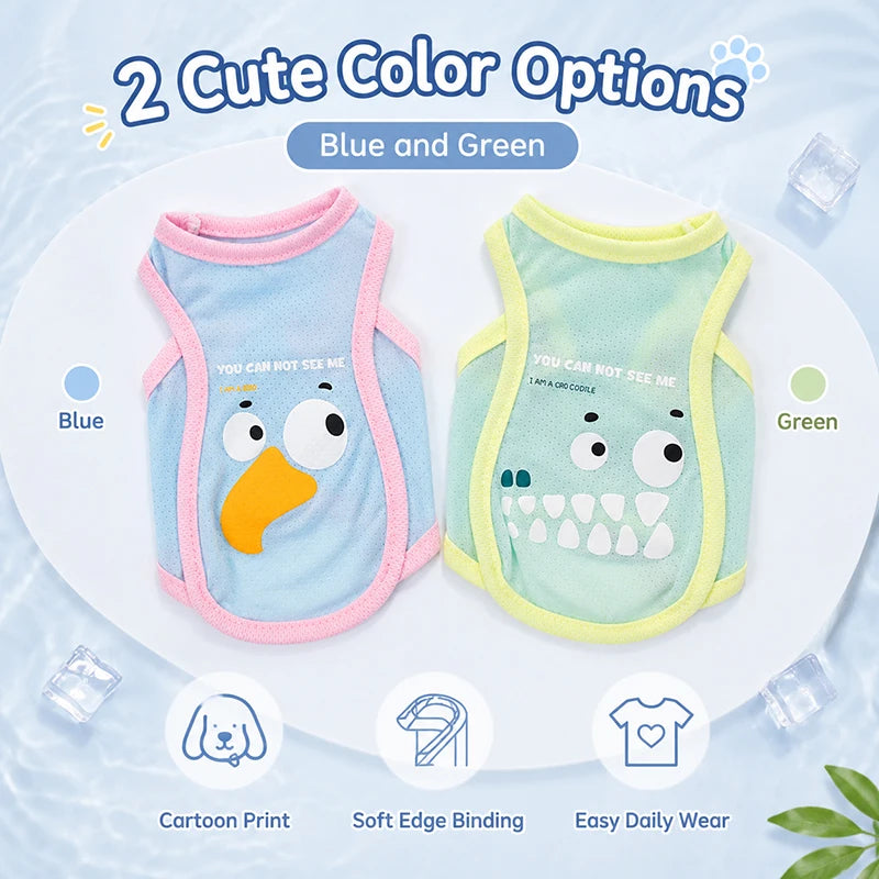 Summer Pet Cooling Vest Breathable Ice Silk Dog Cat Shirt Lightweight Cartoon Puppy Kitten Clothes for Hot Weather Wear