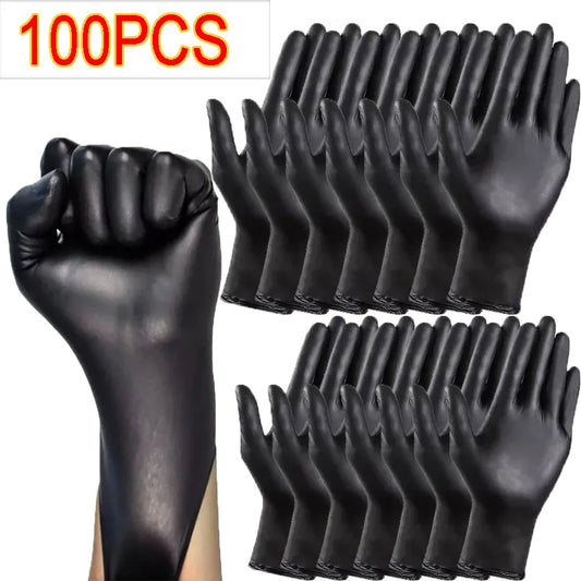 50/10 pièces gants jetables en nitrile noir sans latex, imperméables et résistants, adaptés à la cuisine, à la transformation alimentaire, aux salons de beauté et à un usage domestique